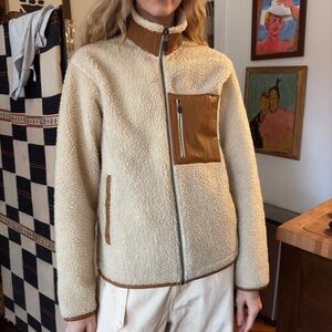 Orvis Cream Sherpa Jacket with Leather Trim